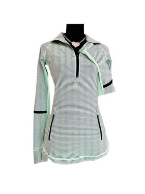 LULULEMON ~ Seafoam Green Striped Long Sleeve Athletic Top w/Reflective Strips